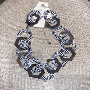 Cato Black and White Checkered Necklace Set